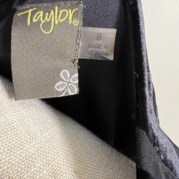 Women's Taylor Black Cold Shoulder Velvet Striped Chiffon Sleeve Dress, Size 8 - Picture 6 of 8